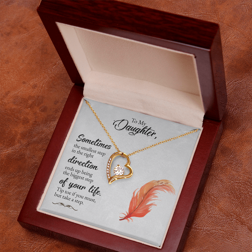 To My Daughter Forever Love Necklace – Heart CZ Pendant Gift from Mom or Dad for Encouragement & Inspiration