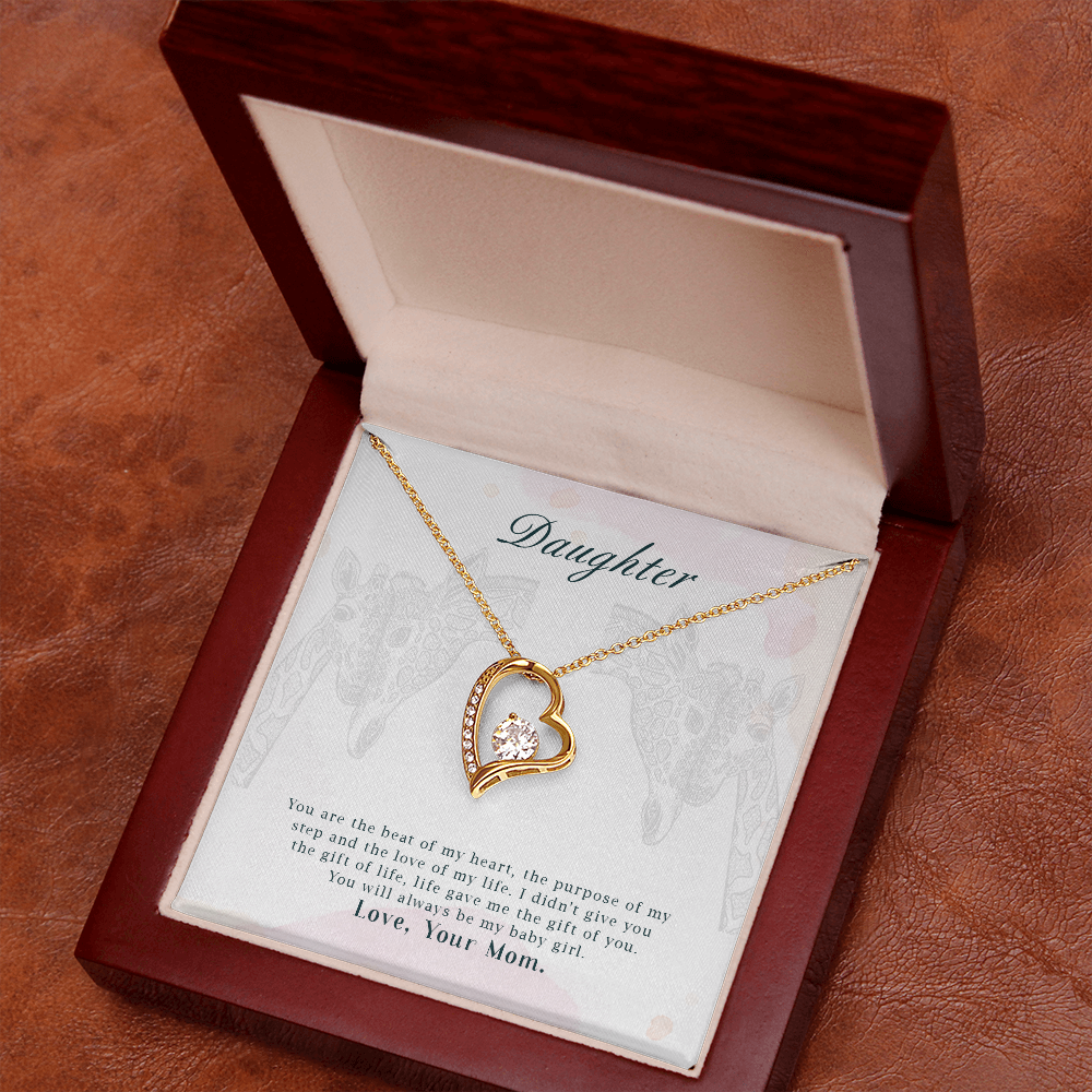 Forever Love Beat of my Heart Necklace for Daughter – Heart Pendant with CZ Crystal, Gifts from Mom, Adjustable Chain