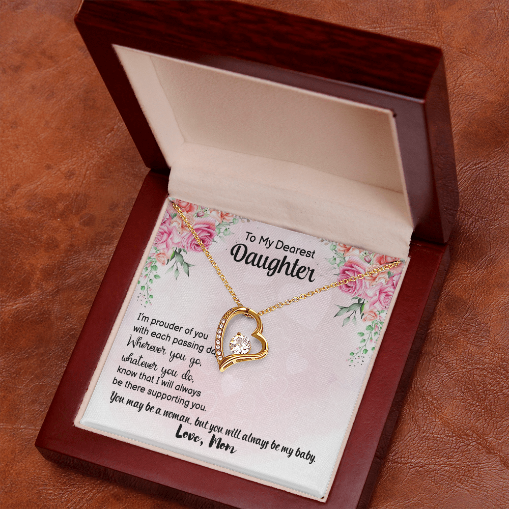 To My Dearest Daughter Forever Love Necklace from Mom – Heart Pendant CZ Crystal Gift for Daughter Birthday Jewelry