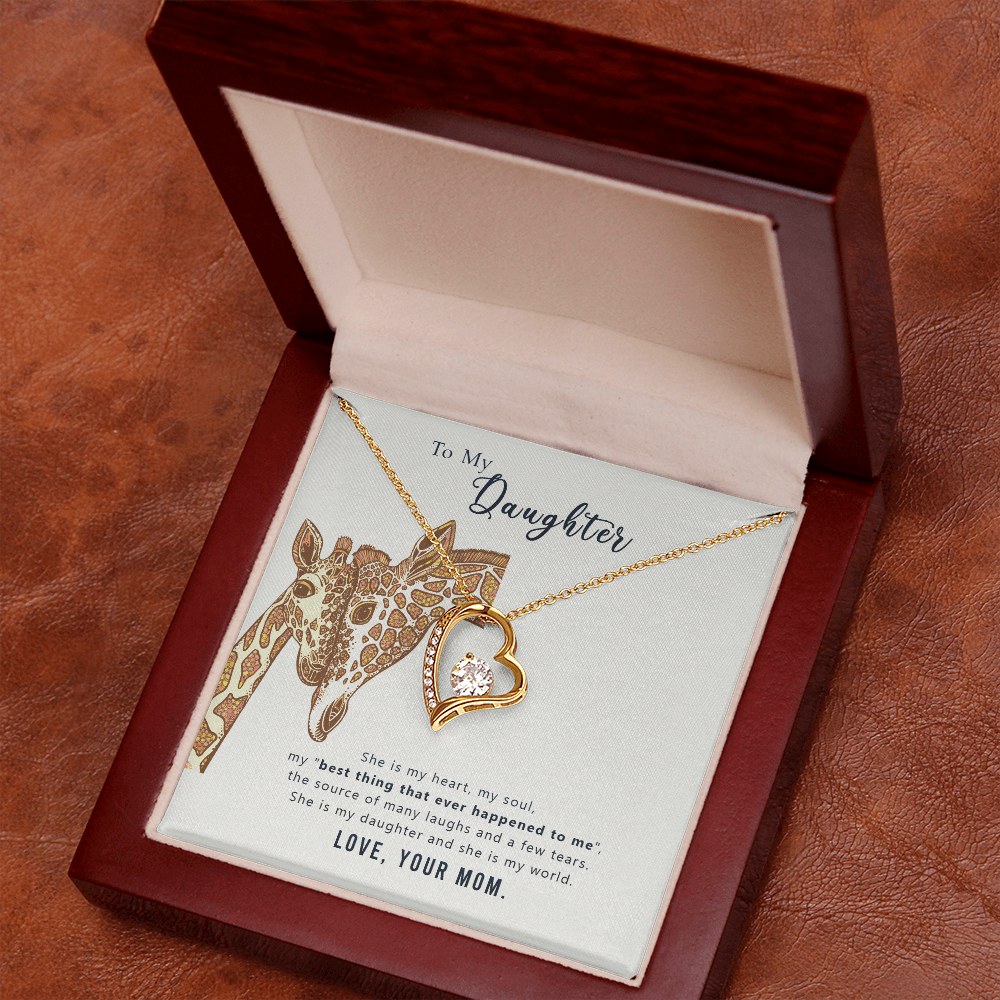 Forever Love Necklace for Daughter – Heart Pendant with Sparkling CZ Crystal, Gifts from Mom, Adjustable Chain