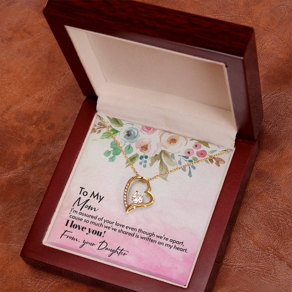 Mom Heart Necklace with CZ Crystal, Forever Love Jewelry Gift from Daughter for Mother