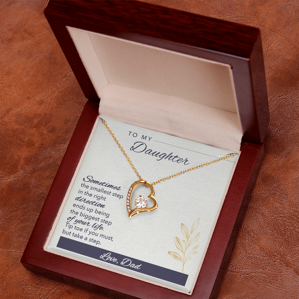 Forever Love Heart Necklace for Daughter – Dad to Daughter Gift, CZ Pendant, Inspirational Jewelry