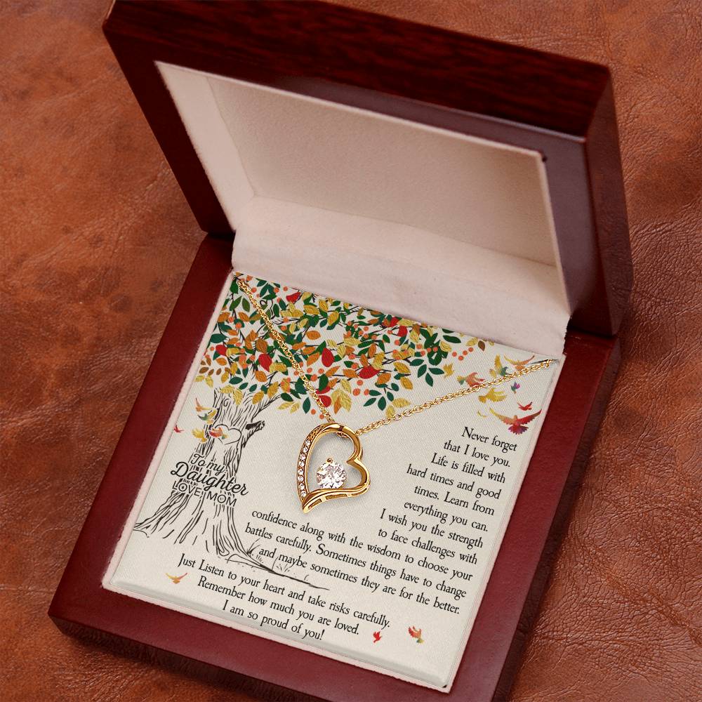 To My Daughter Forever Love Necklace Gift – Heart CZ Pendant Jewelry from Mom