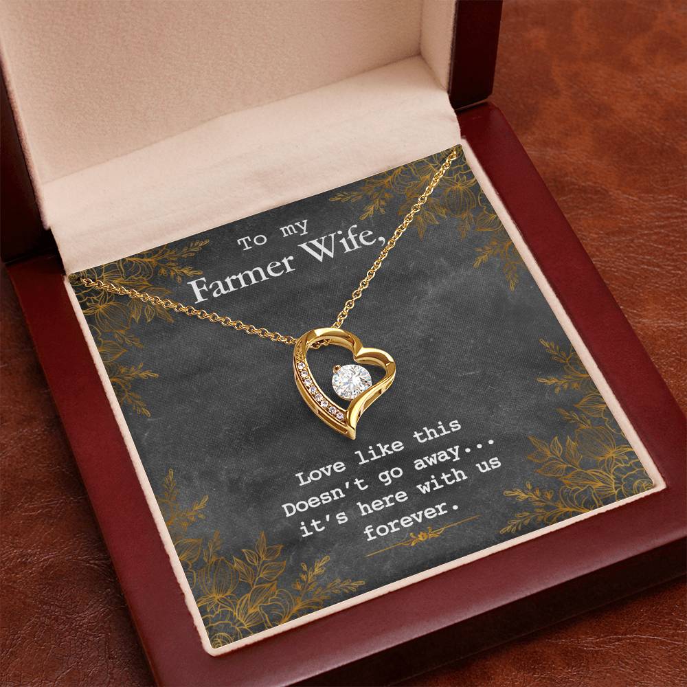 To My Farmer Wife Forever Love Necklace - 14k White Gold or 18k Yellow Gold Finish with CZ Crystal - Adjustable 18" to 22" Chain - Perfect Gift for Her