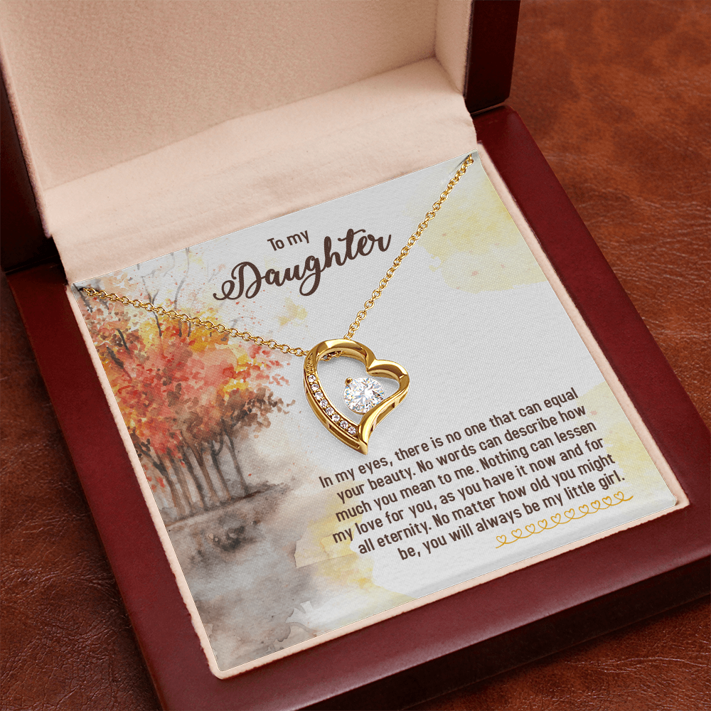 Forever Love Necklace for Daughter – Heart Pendant Jewelry Gift with CZ Crystal, White or Yellow Gold Finish