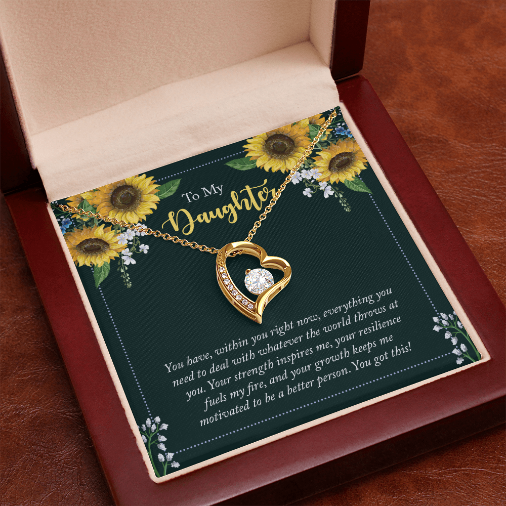 Forever Love Necklace for Daughter - 6.5mm CZ Heart Pendant, Adjustable Chain, 14k White Gold or 18k Yellow Gold, Inspirational Gift for Daughter, Motivational Jewelry Gift