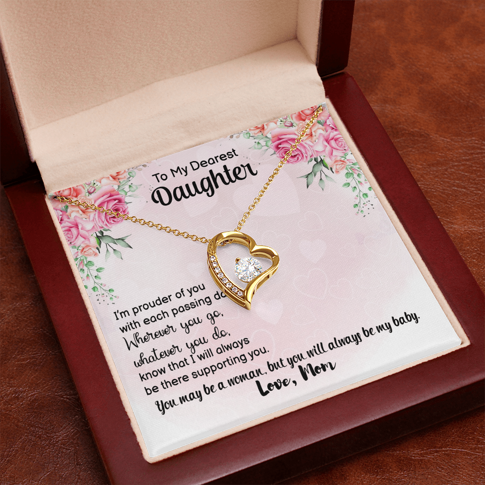 To My Dearest Daughter Forever Love Necklace from Mom – Heart Pendant CZ Crystal Gift for Daughter Birthday Jewelry