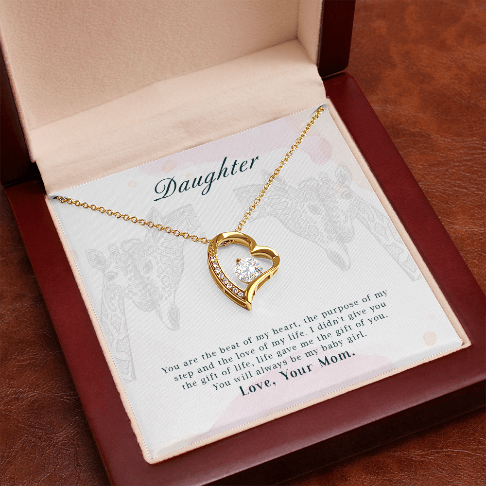 Forever Love Beat of my Heart Necklace for Daughter – Heart Pendant with CZ Crystal, Gifts from Mom, Adjustable Chain
