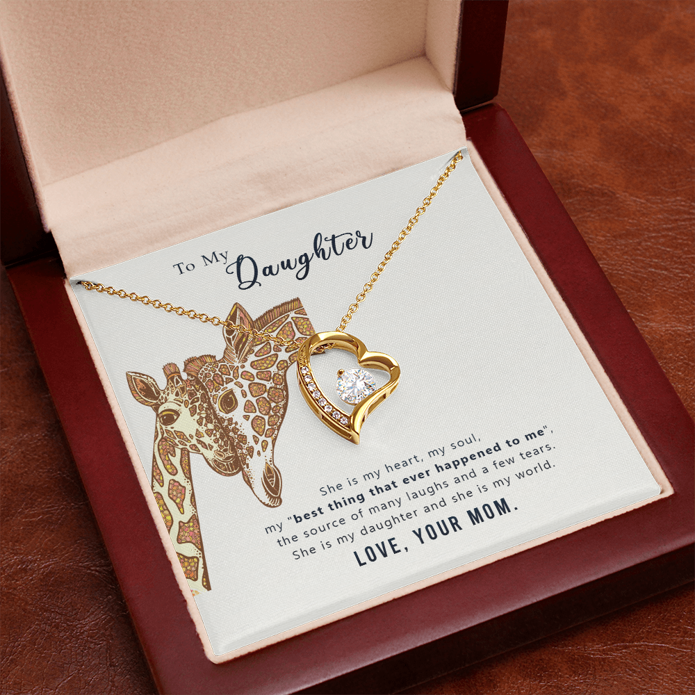 Forever Love Necklace for Daughter – Heart Pendant with Sparkling CZ Crystal, Gifts from Mom, Adjustable Chain