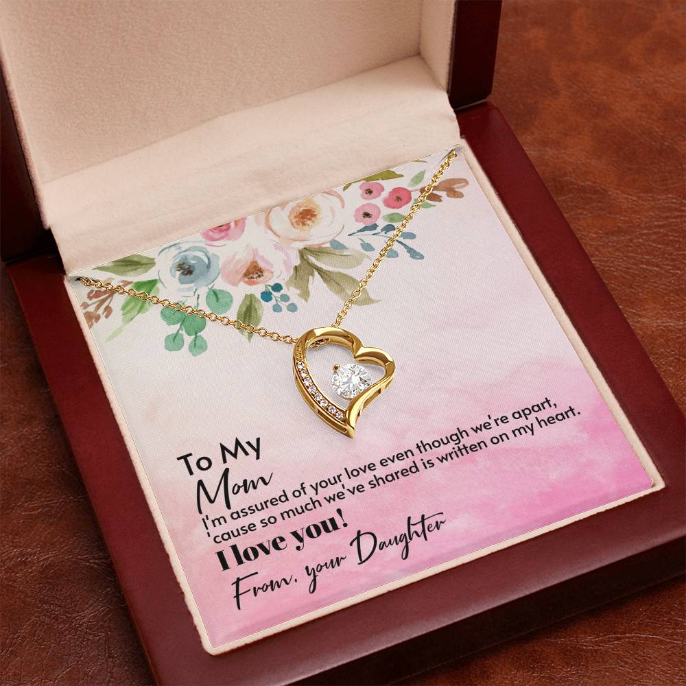 Mom Heart Necklace with CZ Crystal, Forever Love Jewelry Gift from Daughter for Mother