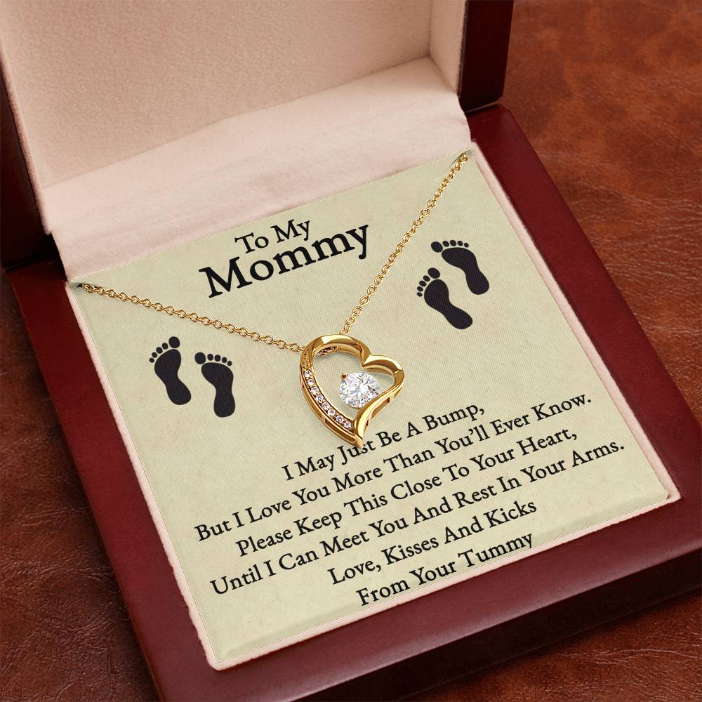 To My Mommy Forever Love Necklace – Pregnancy Announcement Gift, Heart Pendant with CZ Crystal, Adjustable Chain – Thoughtful Jewelry for Expecting Moms