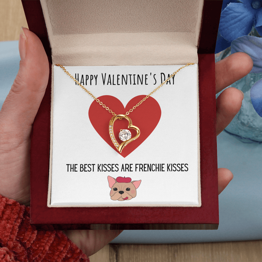 Funny Dog Lover Valentines Day Forever Love Necklace Jewelry Gift For Her, Funny French Bulldog V-Day Present From Him, Cute Valentine's Day Message Card Jewelry, Best Frenchie Kisses by Best Gifts 305