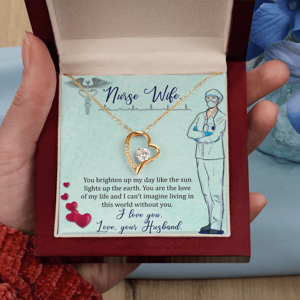 Forever Love Necklace for Nurse Wife - Stunning 6.5mm CZ Heart Pendant - 14K White Gold or 18K Yellow Gold Finish - Adjustable Chain - Perfect Gift from Husband