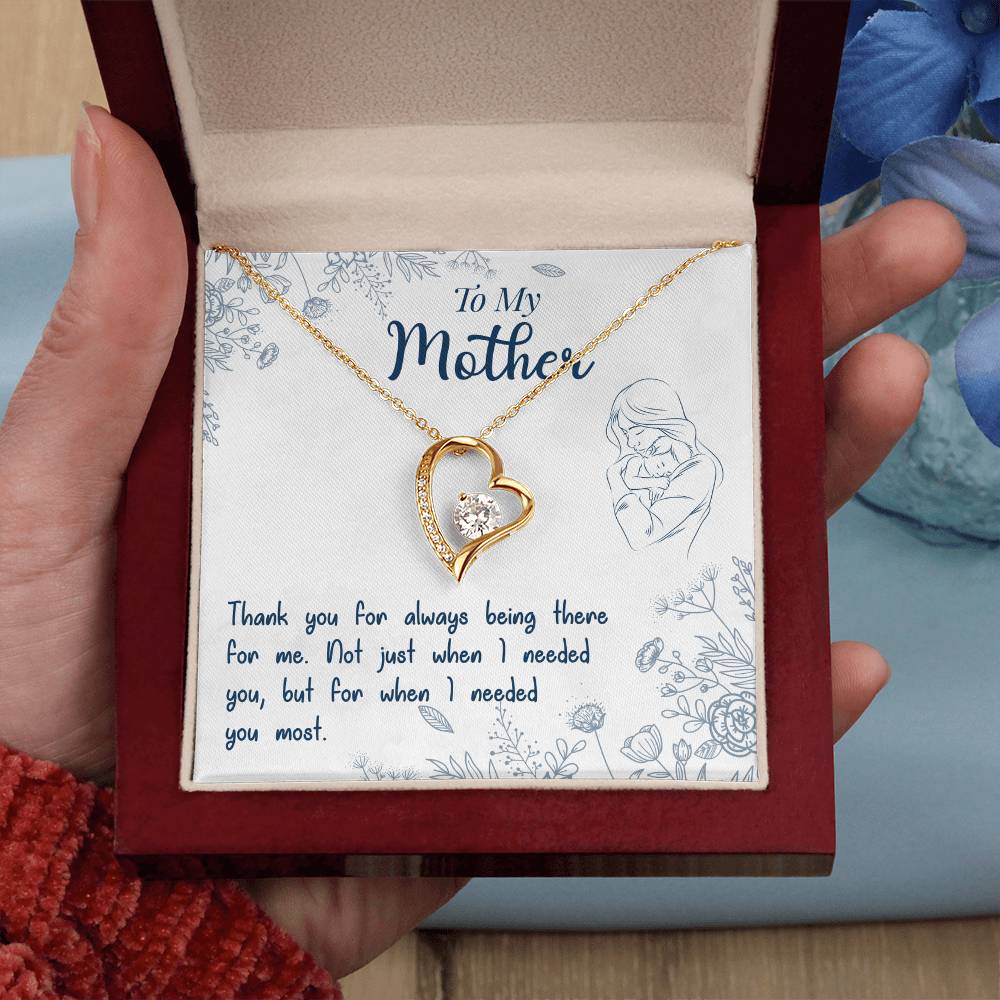 To My Mother Forever Love Necklace – Heart Pendant with Cubic Zirconia, 14K White or 18K Yellow Gold Finish – Inspirational Gift for Mom