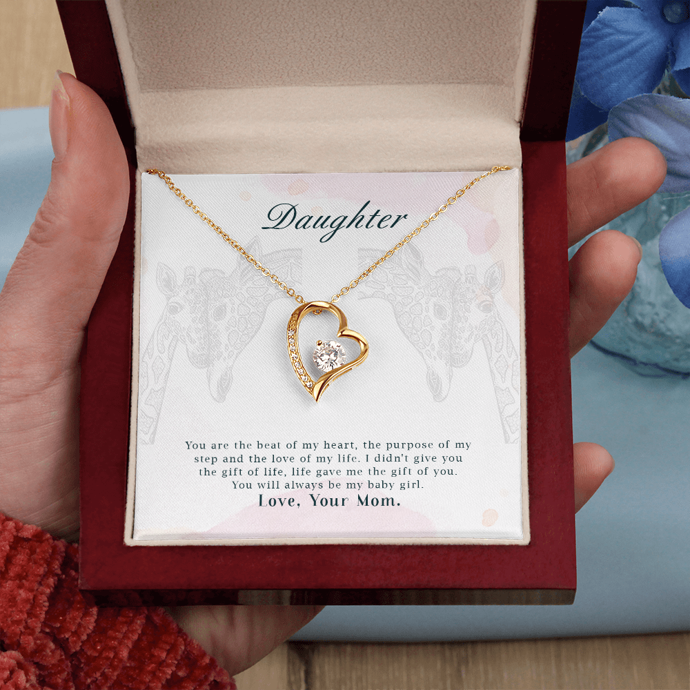 Forever Love Beat of my Heart Necklace for Daughter – Heart Pendant with CZ Crystal, Gifts from Mom, Adjustable Chain