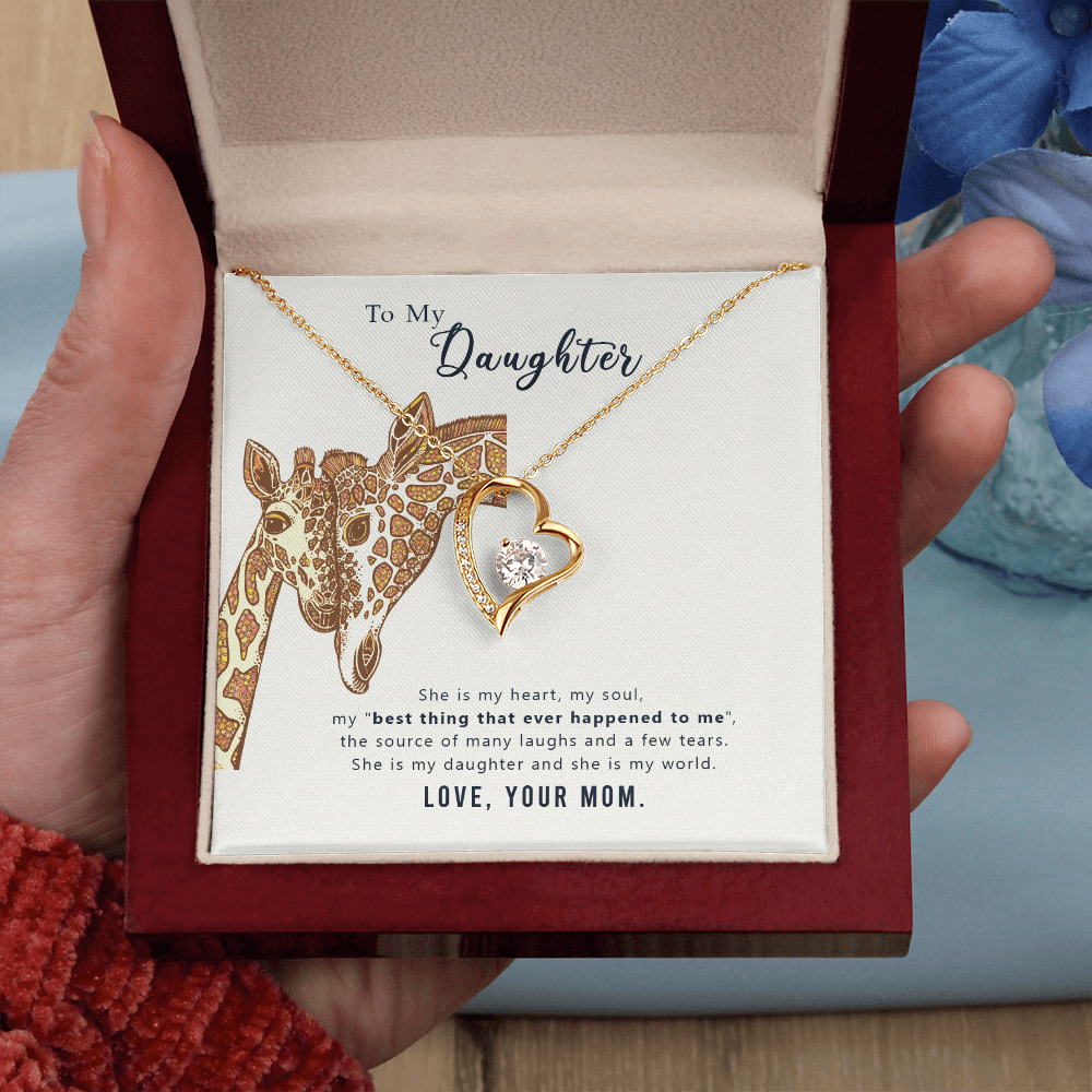 Forever Love Necklace for Daughter – Heart Pendant with Sparkling CZ Crystal, Gifts from Mom, Adjustable Chain