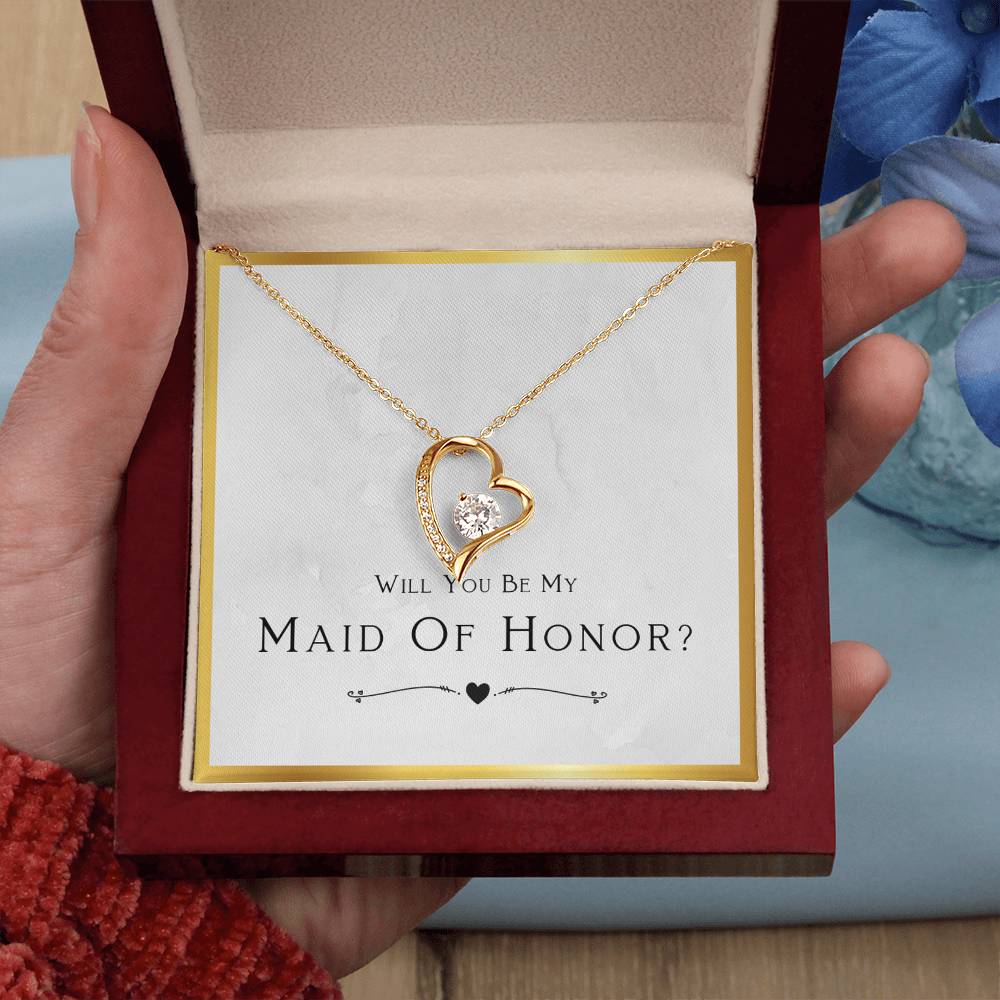 Maid Of Honor Gift, From Bride, Will You Be My Maid Of Honor, Proposal Gift - Forever Love Heart Necklace with Message Card by Best Gifts 305