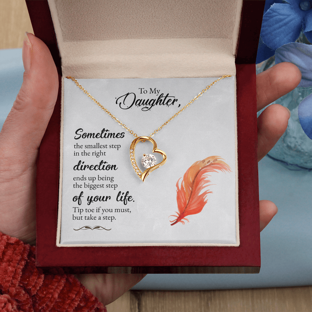 To My Daughter Forever Love Necklace – Heart CZ Pendant Gift from Mom or Dad for Encouragement & Inspiration