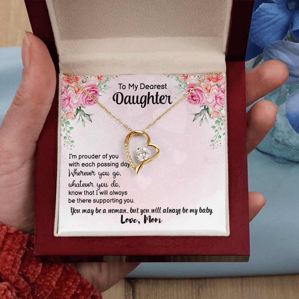 To My Dearest Daughter Forever Love Necklace from Mom – Heart Pendant CZ Crystal Gift for Daughter Birthday Jewelry