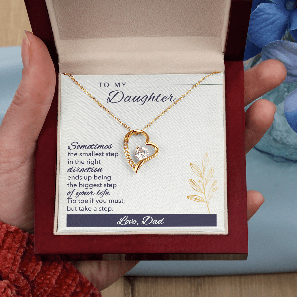 Forever Love Heart Necklace for Daughter – Dad to Daughter Gift, CZ Pendant, Inspirational Jewelry