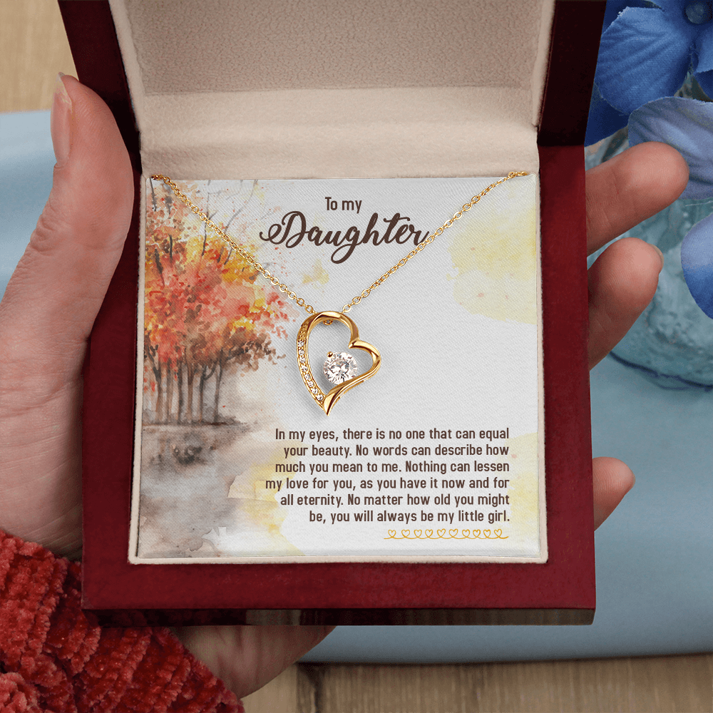 Forever Love Necklace for Daughter – Heart Pendant Jewelry Gift with CZ Crystal, White or Yellow Gold Finish