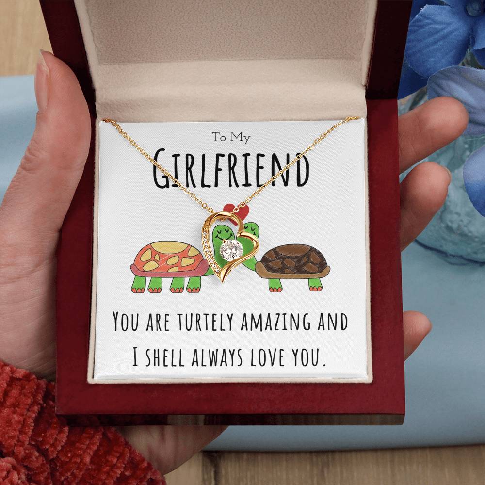 To My Girlfriend Funny Turtle Message Card Jewelry Forever Love Necklace Gift From Boyfriend, Cute Turtle Animal Pun Birthday Gift For Girlfriend, Anniversary Present For Her by Best Gifts 305