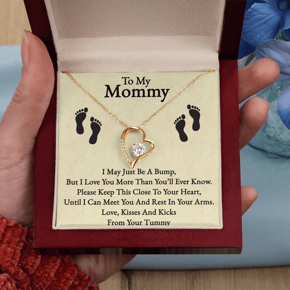 To My Mommy Forever Love Necklace – Pregnancy Announcement Gift, Heart Pendant with CZ Crystal, Adjustable Chain – Thoughtful Jewelry for Expecting Moms