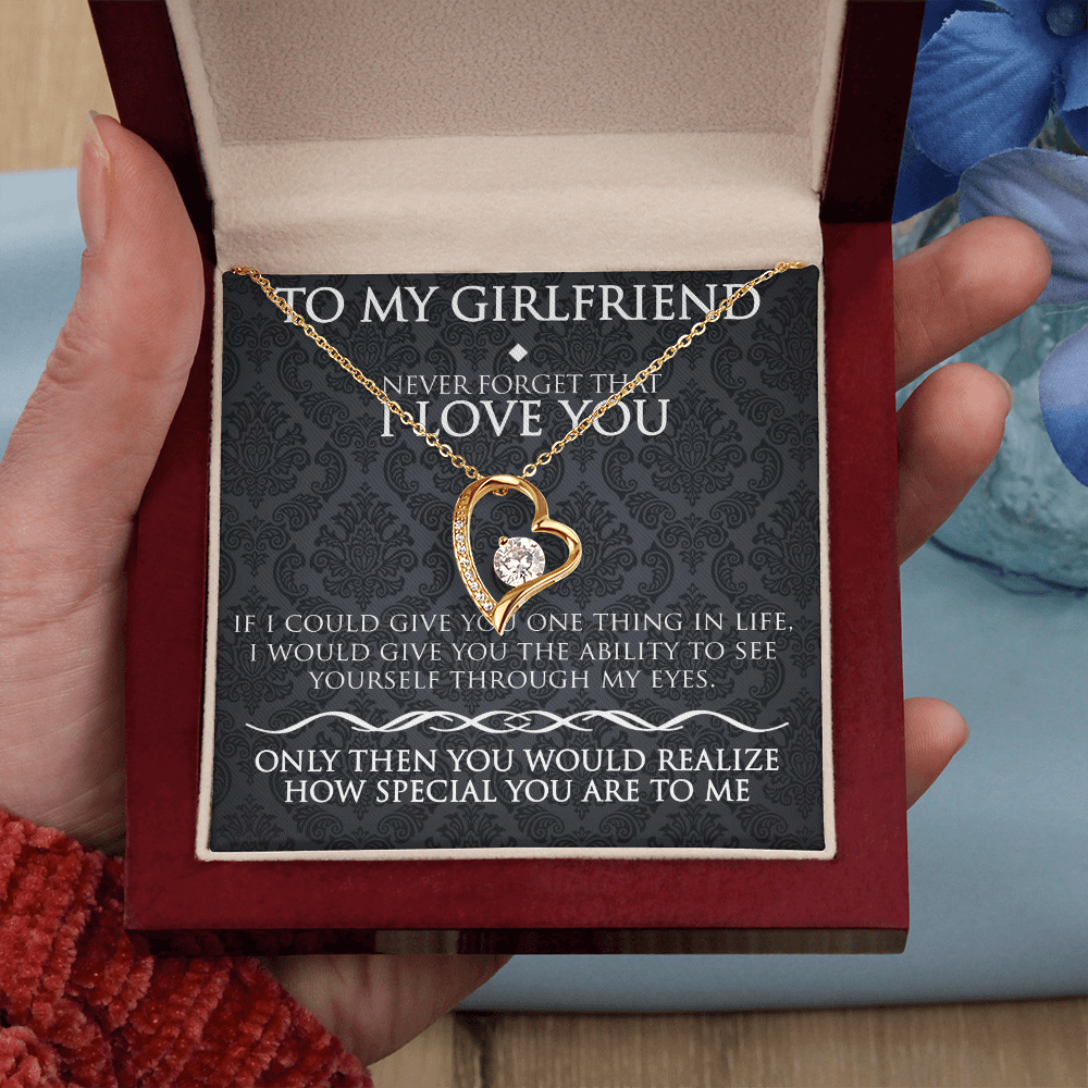 To My Girlfriend Necklace – Forever Love Heart Pendant Gift for Her from Boyfriend with Message Card