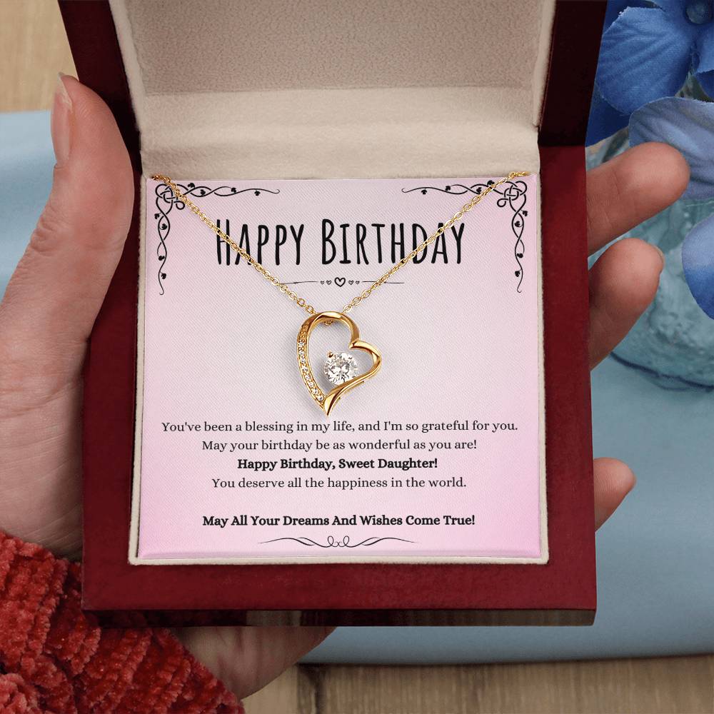 Daughter Birthday Heart Necklace Gift from Mom or Dad – Forever Love Pendant with CZ Crystal