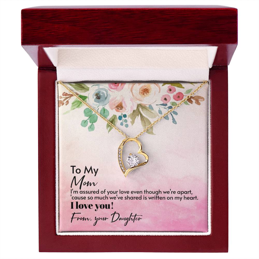 Mom Heart Necklace with CZ Crystal, Forever Love Jewelry Gift from Daughter for Mother