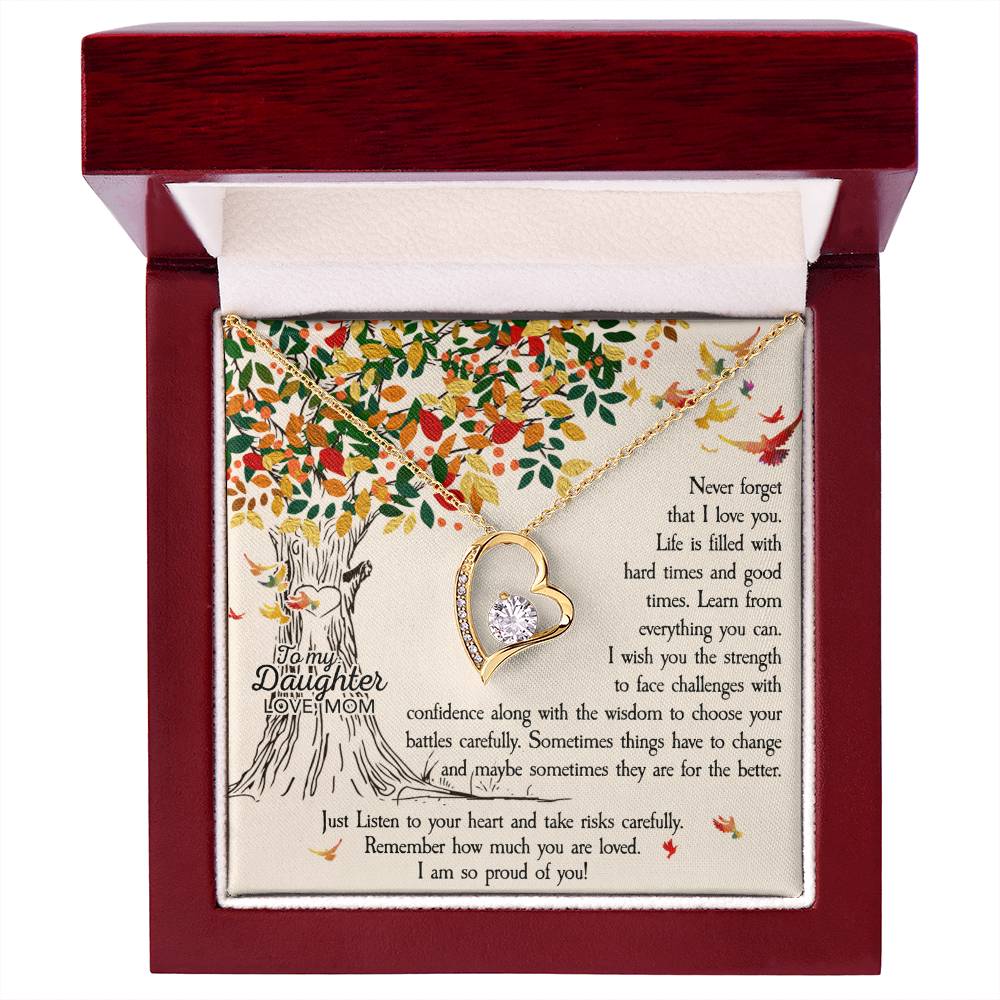 To My Daughter Forever Love Necklace Gift – Heart CZ Pendant Jewelry from Mom
