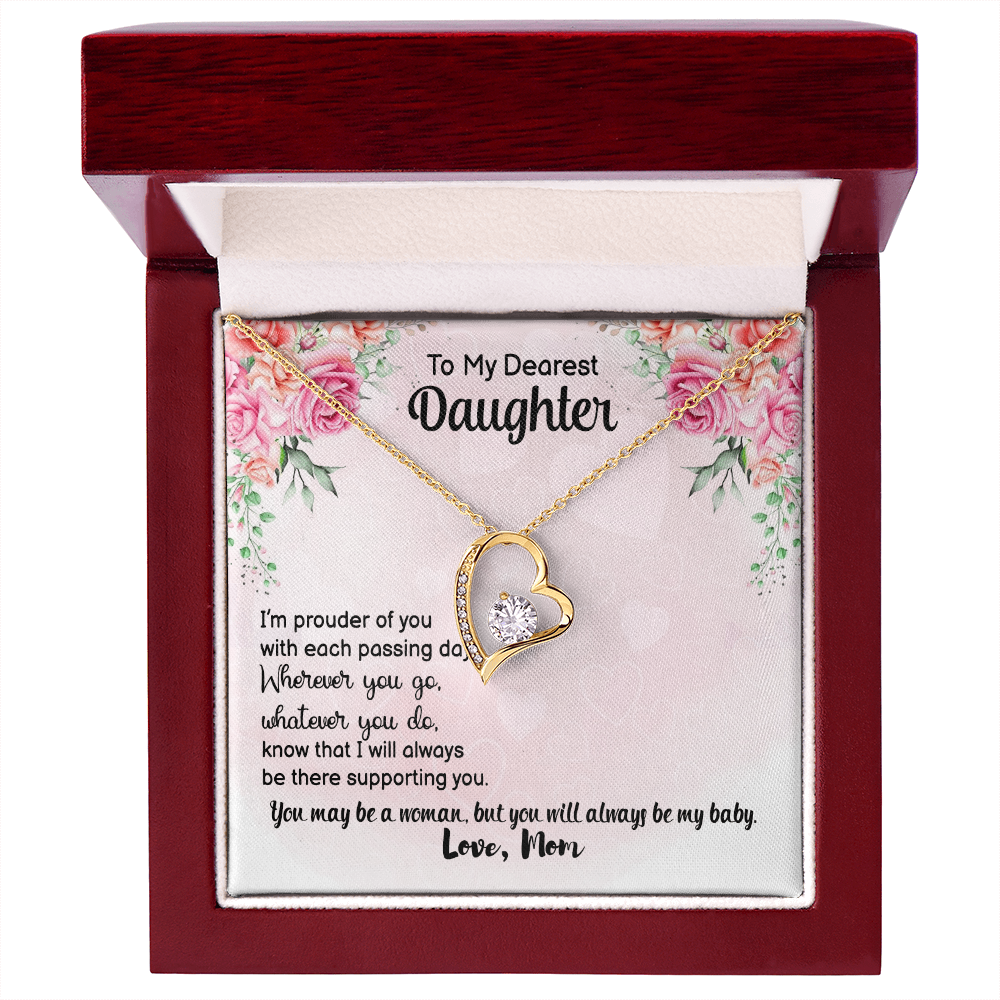 To My Dearest Daughter Forever Love Necklace from Mom – Heart Pendant CZ Crystal Gift for Daughter Birthday Jewelry