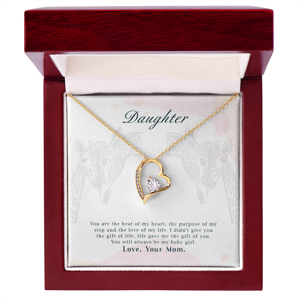 Forever Love Beat of my Heart Necklace for Daughter – Heart Pendant with CZ Crystal, Gifts from Mom, Adjustable Chain