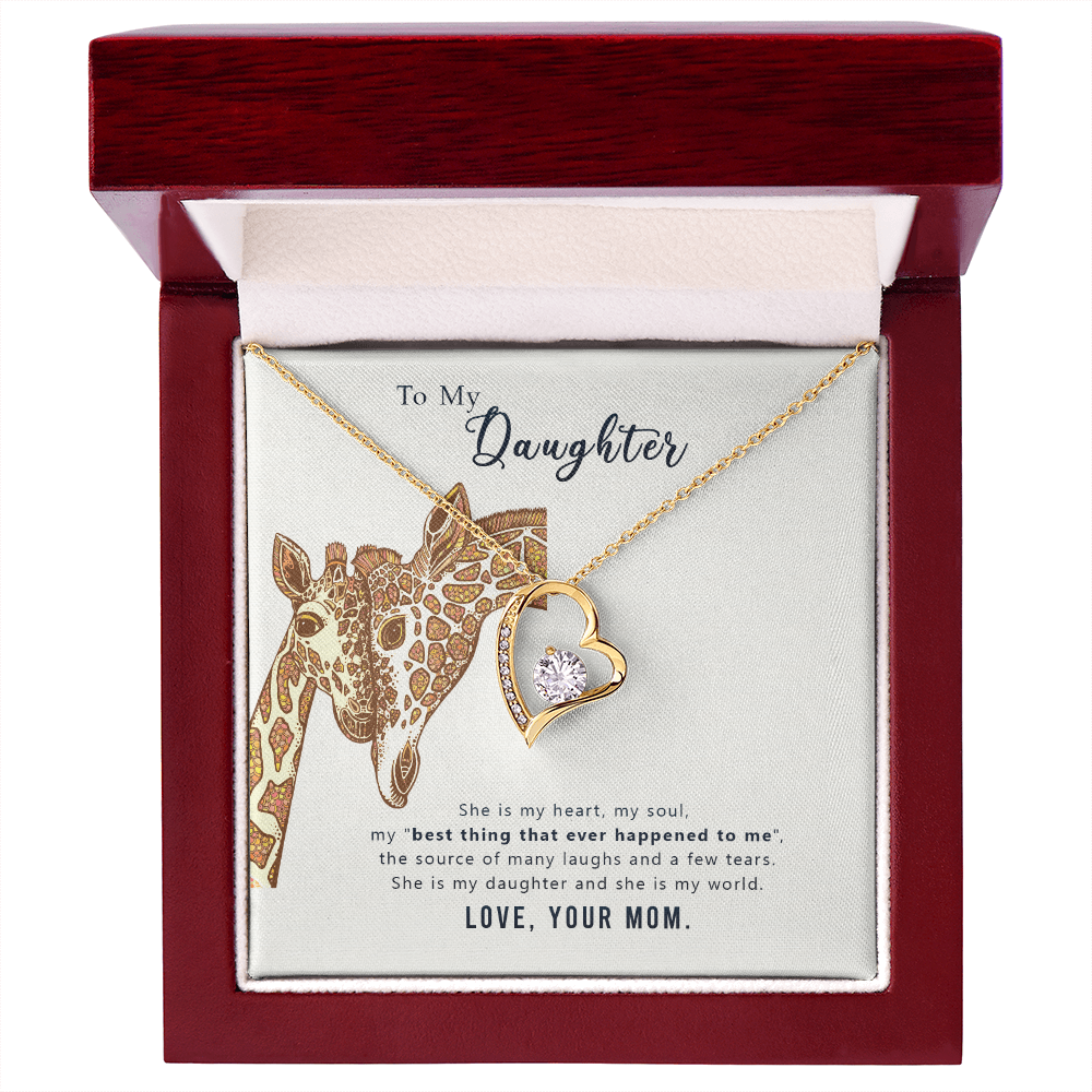 Forever Love Necklace for Daughter – Heart Pendant with Sparkling CZ Crystal, Gifts from Mom, Adjustable Chain