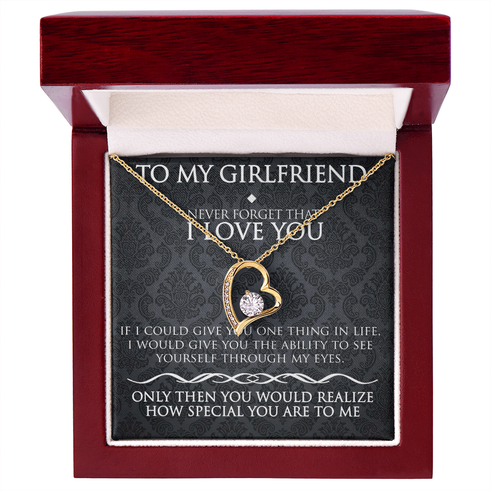 To My Girlfriend Necklace – Forever Love Heart Pendant Gift for Her from Boyfriend with Message Card