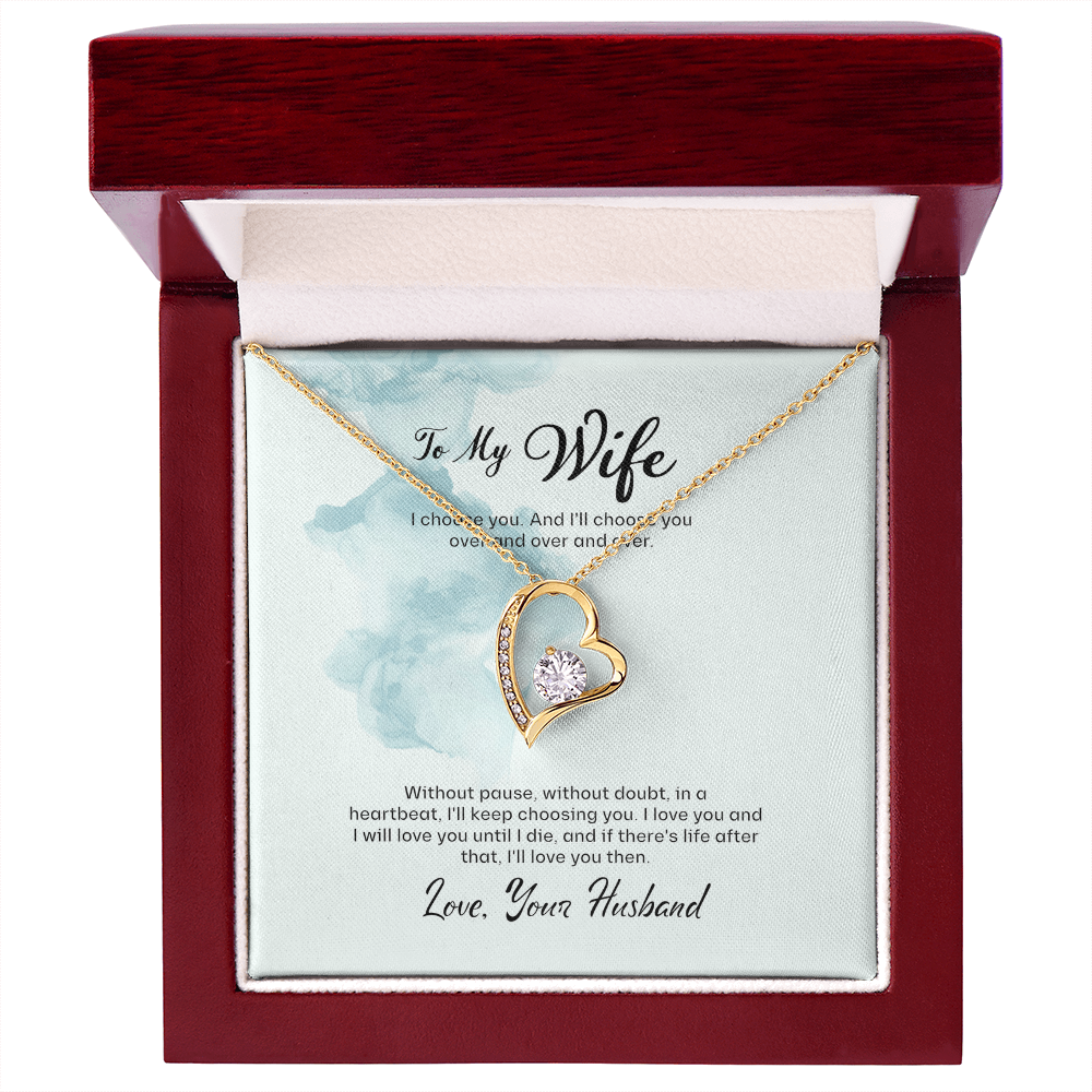 Wife Gift Forever Love Necklace – Heart Pendant with CZ Crystal, Romantic Birthday Anniversary Gift from Husband