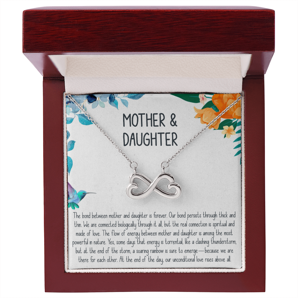 Endless Love Mother Daughter Necklace – Heart Infinity Symbol, 14k White Gold or 18k Yellow Gold Finish, Adjustable Cable Chain, Gift for Mom or Daughter, Special Bond Jewelry