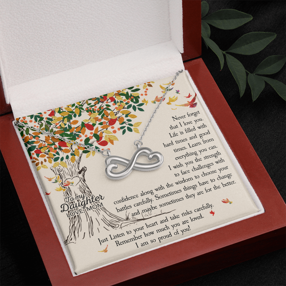 To My Daughter Infinity Heart Necklace Gift from Mom – Inspirational Jewelry for Her Strength & Love