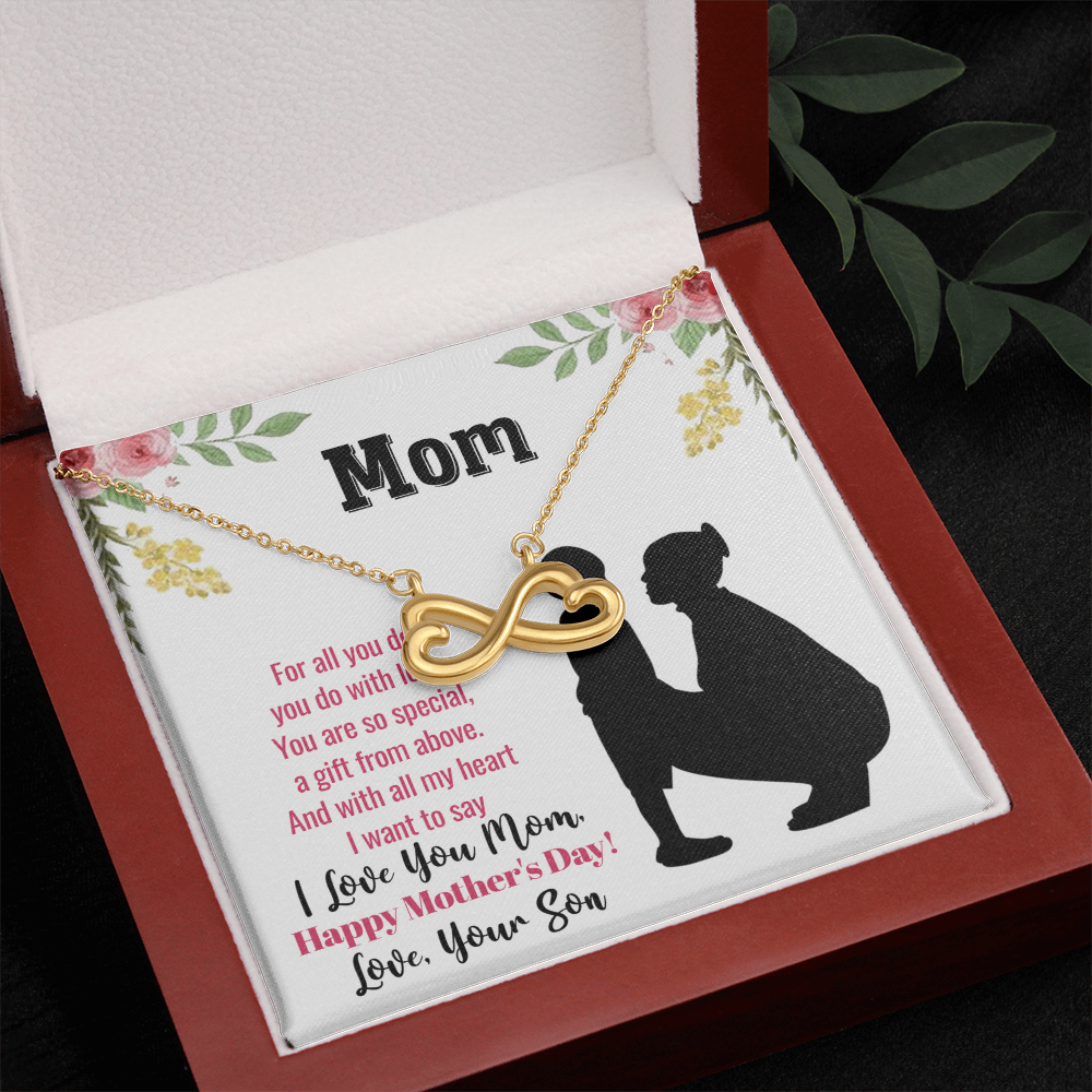 Endless Love Necklace for Mom, Heart Infinity Pendant, Gift for Mother's Day, Birthday, or Anniversary from Son