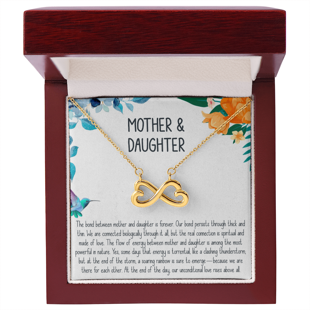 Endless Love Mother Daughter Necklace – Heart Infinity Symbol, 14k White Gold or 18k Yellow Gold Finish, Adjustable Cable Chain, Gift for Mom or Daughter, Special Bond Jewelry