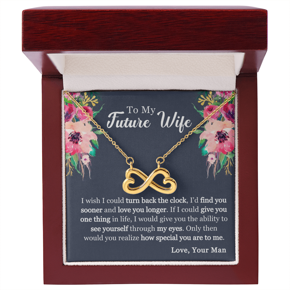 Endless Love Necklace – 14k White Gold or 18k Yellow Gold Finish with Heart Infinity Symbol – Romantic Gift for Future Wife