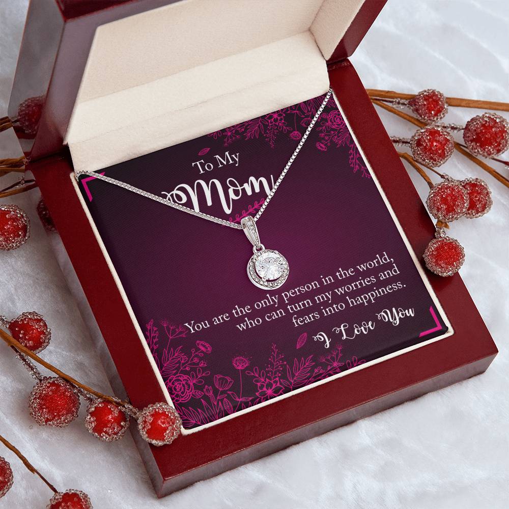 To My Mom Eternal Hope Necklace – Cushion Cut CZ Pendant, 14k White Gold Finish, Adjustable Chain, Luxury Gift Box, Perfect for Mother's Day, Birthday, or Anniversary