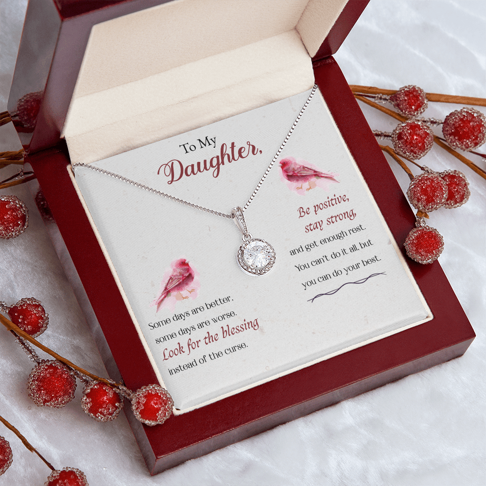 To My Daughter Eternal Hope Necklace Gift – Cushion Cut CZ Pendant Jewelry from Mom or Dad