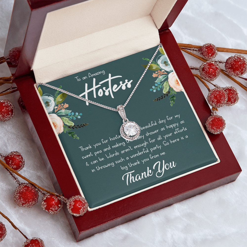 Hostess Thank You Necklace – Elegant Cushion-Cut CZ Pendant Gift for Hostess from Mom for Baby Shower Appreciation