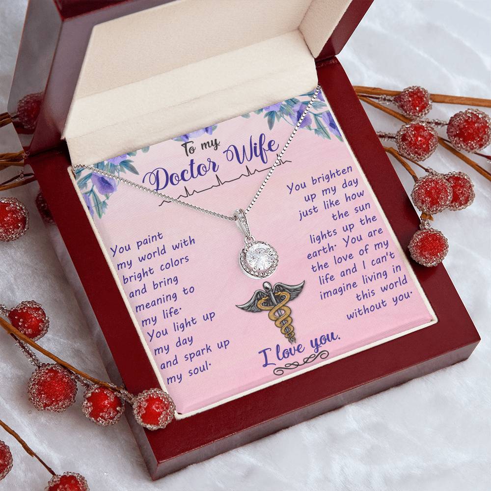 To My Doctor Wife - Elegant 14k White Gold Finish Eternal Hope Necklace with Cushion Cut CZ Crystal - Perfect Gift for Doctor Wife, Medical Professional, or Wife on Special Occasions