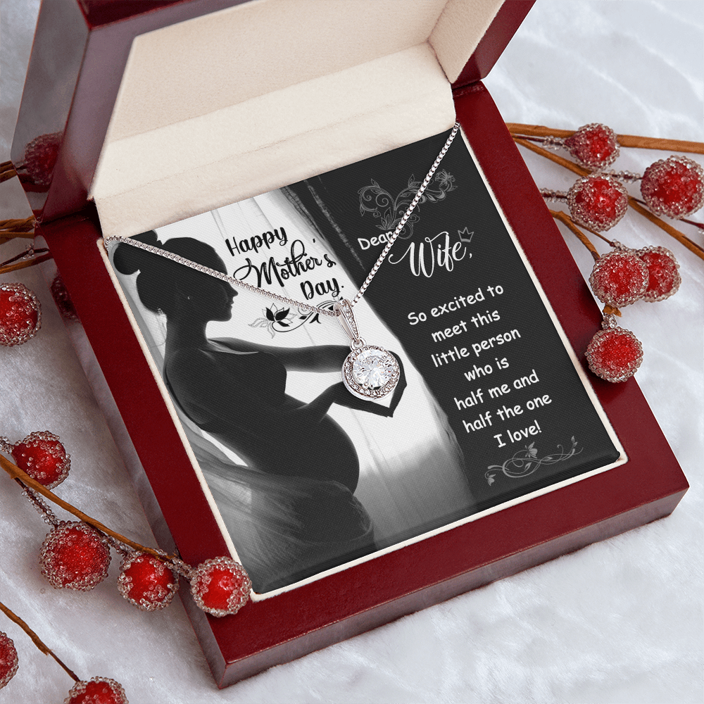 Mother’s Day Necklace for Wife – Eternal Hope Cushion Cut CZ Pendant, 14K White Gold Finish, Adjustable Chain – Heartfelt Gift for Expecting Moms