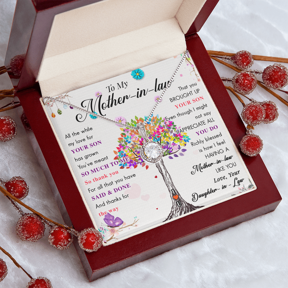 Mother-in-Law Eternal Hope Necklace Gift from Daughter-in-Law, Cushion Cut CZ Jewelry with Message Card
