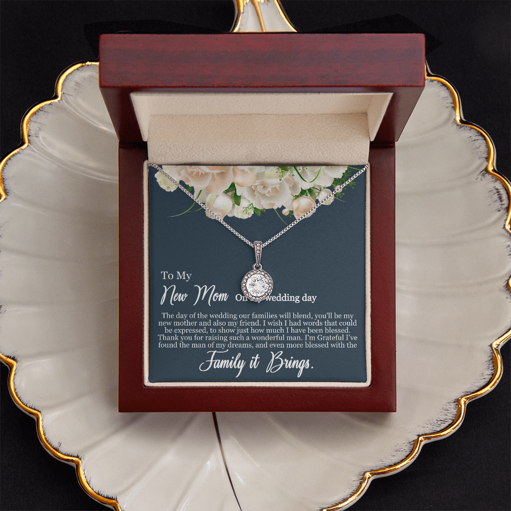To My New Mom Wedding Day Necklace, Eternal Hope CZ Pendant, Gift from Bride for Her