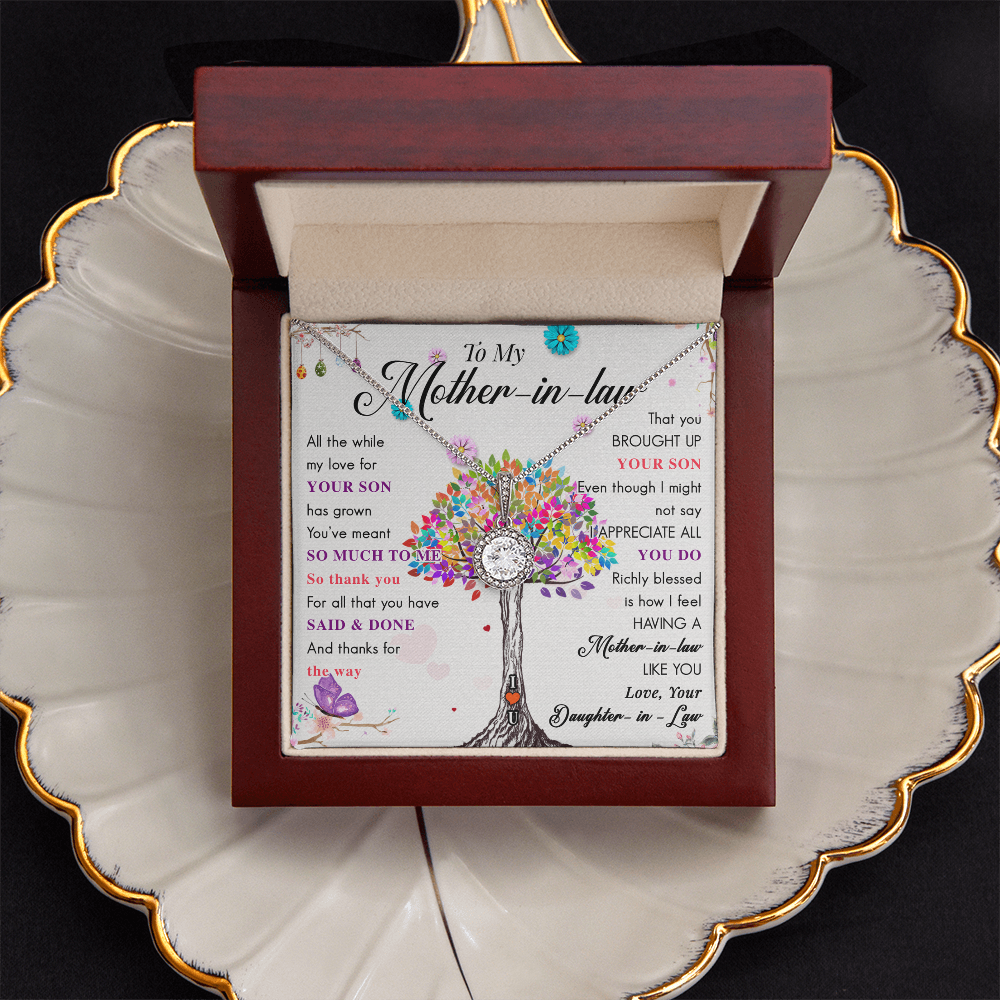 Mother-in-Law Eternal Hope Necklace Gift from Daughter-in-Law, Cushion Cut CZ Jewelry with Message Card