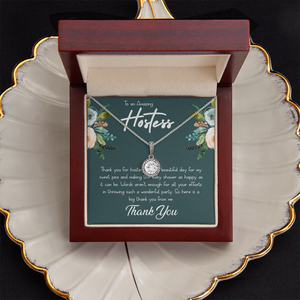 Hostess Thank You Necklace – Elegant Cushion-Cut CZ Pendant Gift for Hostess from Mom for Baby Shower Appreciation
